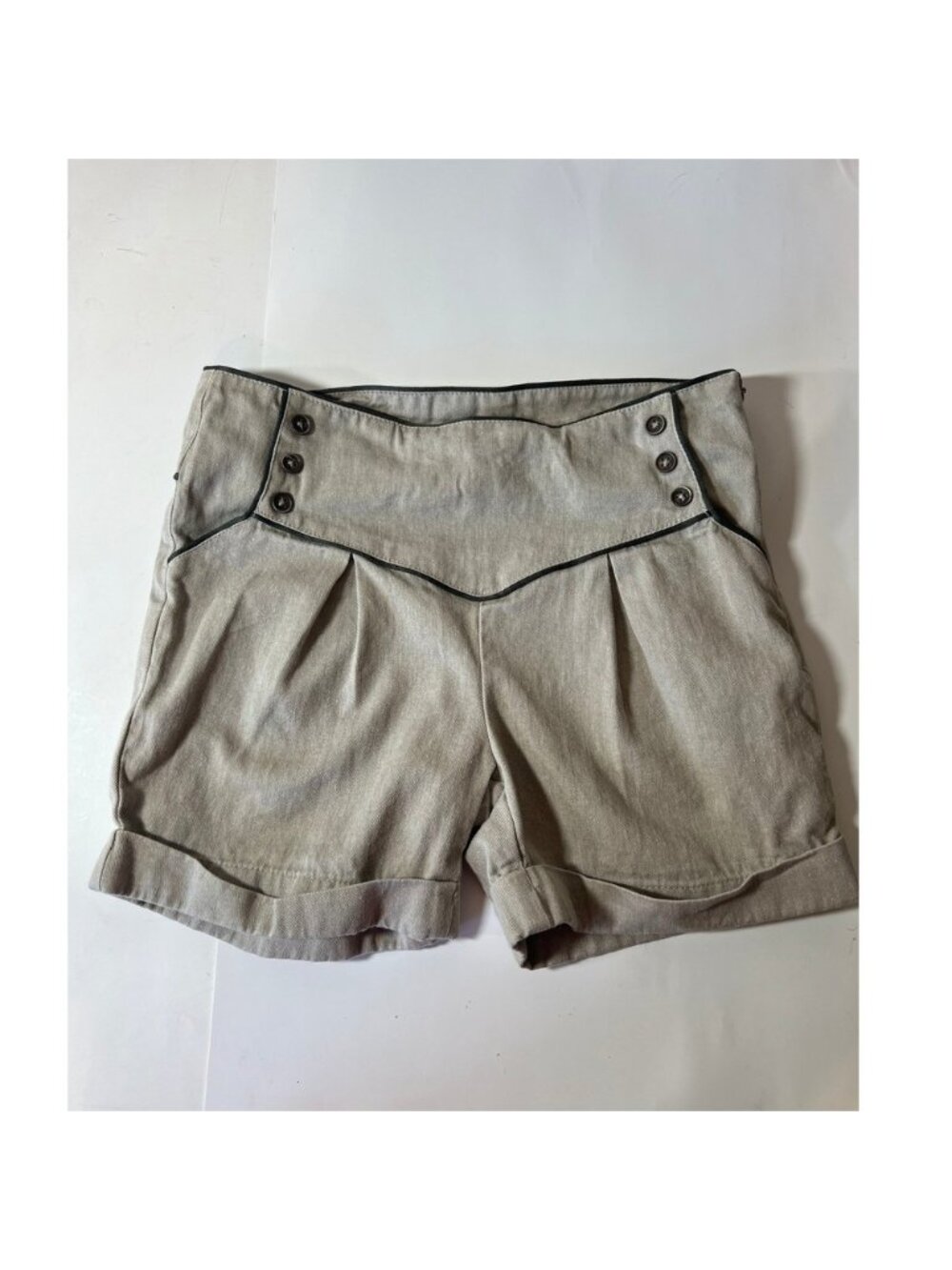 Seed Heritage Kids Sailor Shorts‎ Tan Cotton High Waist Button Front waist 25"